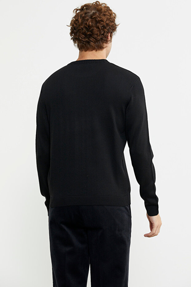 Sıfır Yaka Basic Triko Kazak - Siyah - 6