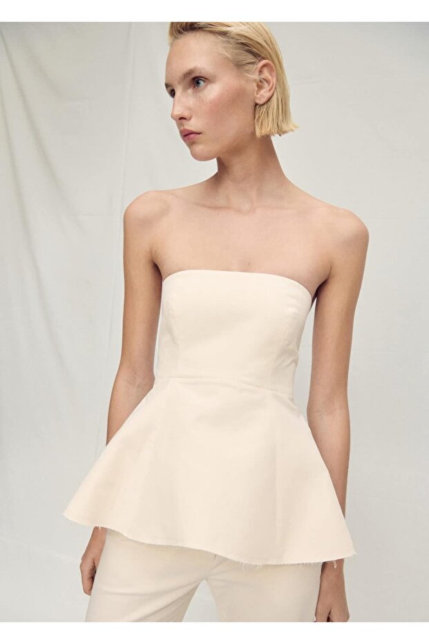 Volanlı straplez bluz - 1