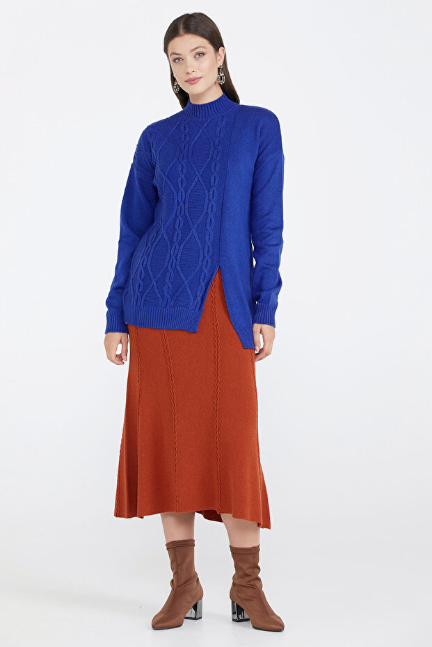 Women's Slit Knitwear Sweater - Cobalt Blue
