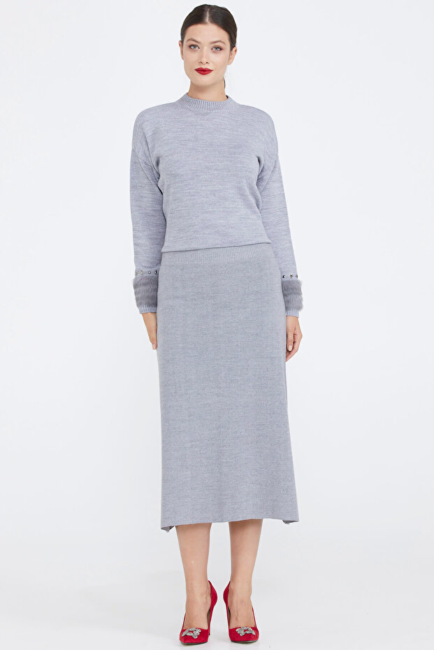 Kadın Triko Etek - Gri - 2