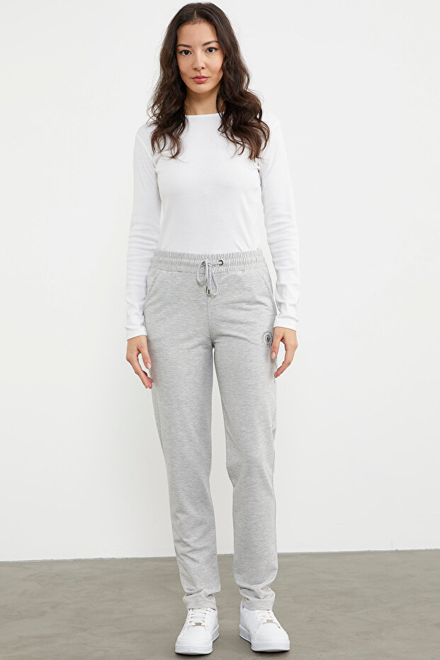بنطال رياضي عالي الخصر بخيطين - رمادي - 1