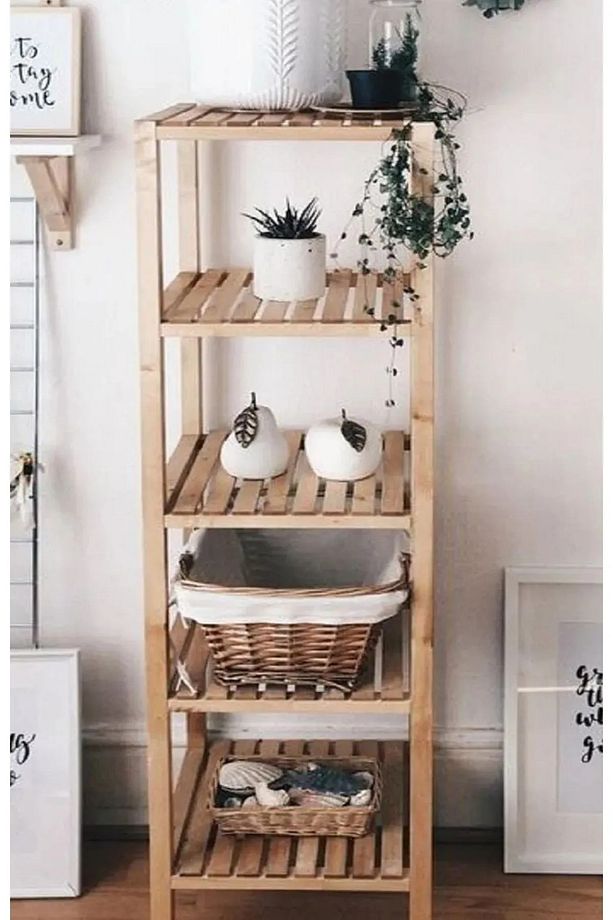 Çok Amaçlı Ahşap Raf 5 Raflı Kitaplık-mutfak-banyo-balkon 96x25x25 - 2
