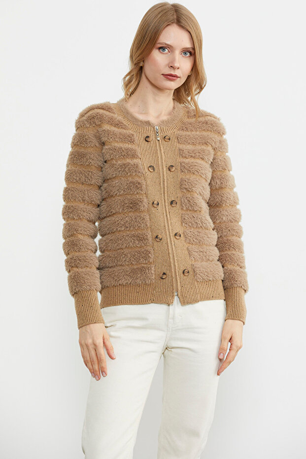 Kadın Triko Ceket - Bej - 1