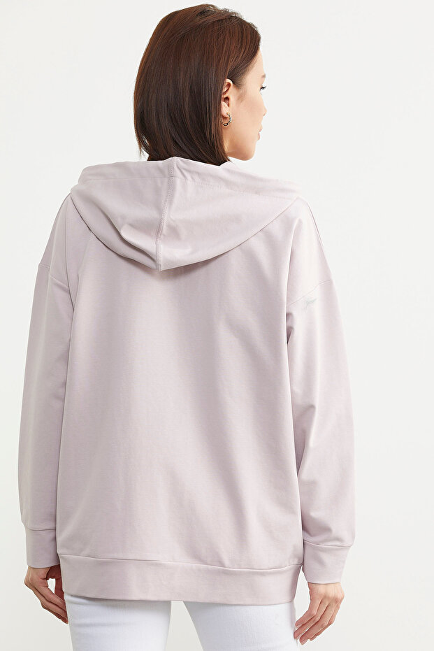 Fermuarlı Oversize Sweat - Pudra - 6