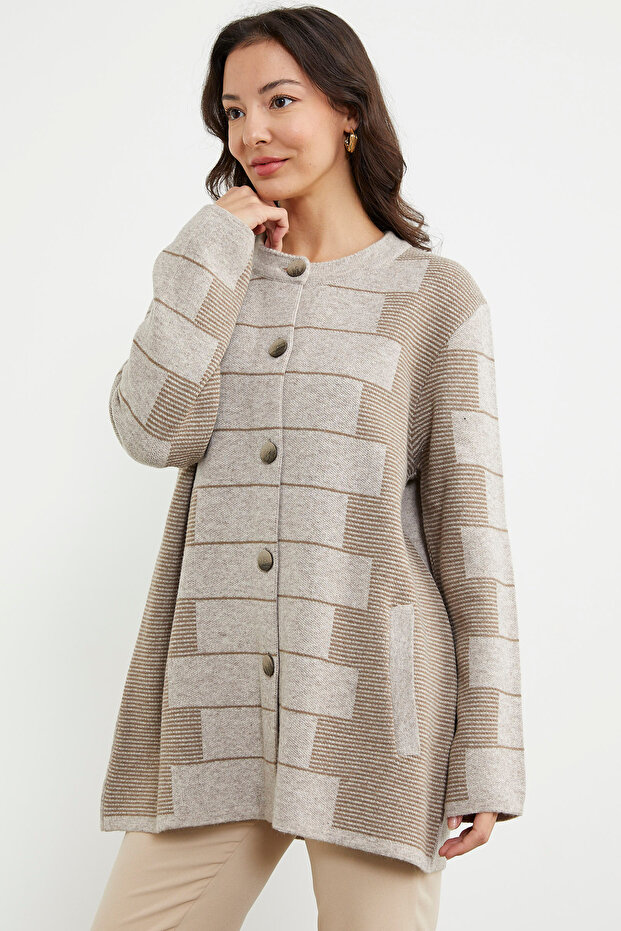 سترة تريكو بنمط كتلة من الصوف السميك - مينك - 4