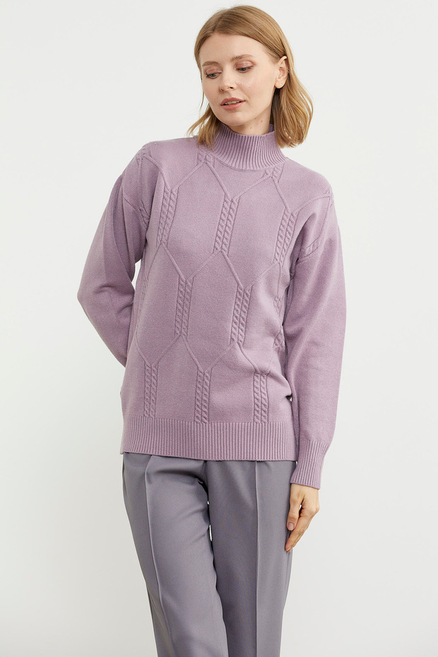 Yarım Balıkçı Desenli Basic Triko Kazak - Gül - 3