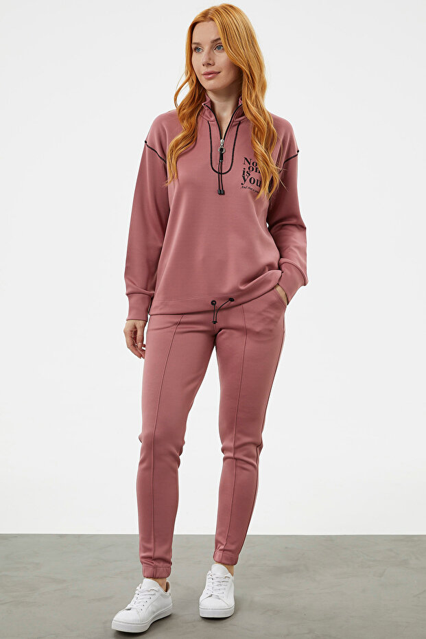 Stand Collar Comfortable Fit Tracksuit Set - Rose