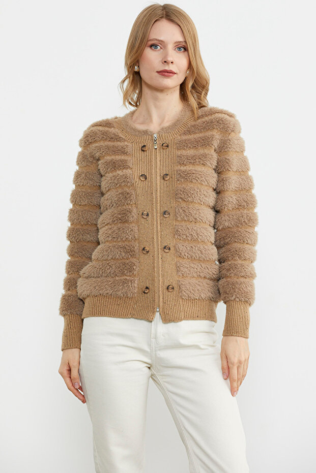 Kadın Triko Ceket - Bej - 2