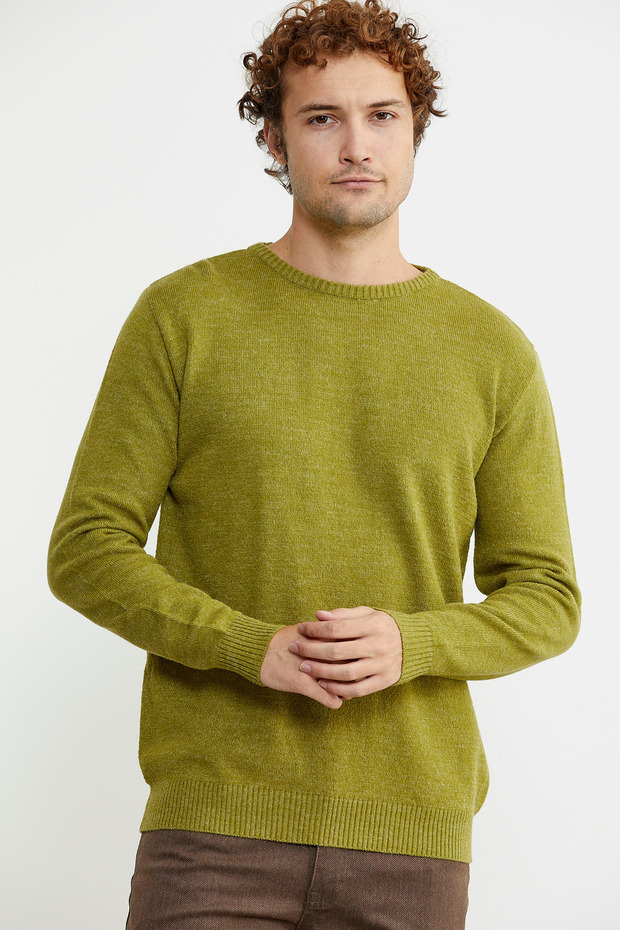 Basic Sıfır Yaka Triko Kazak - Yeşil - 1