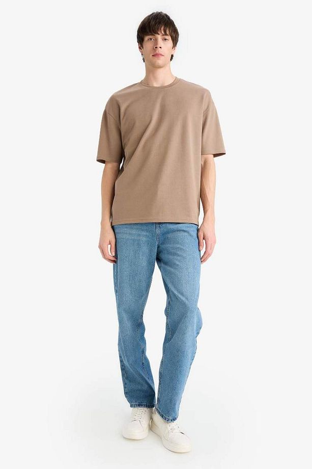 Oversize Geniş Kalıp Bisiklet Yaka Kısa Kollu Basic Düz Ağır Kumaş Tişört X3926az25sp - 2
