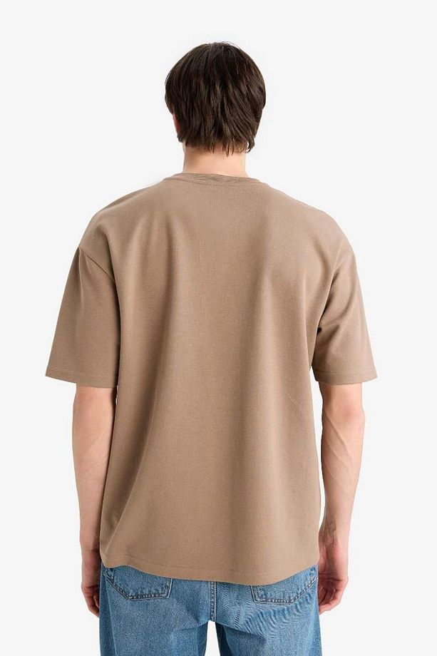 Oversize Geniş Kalıp Bisiklet Yaka Kısa Kollu Basic Düz Ağır Kumaş Tişört X3926az25sp - 4