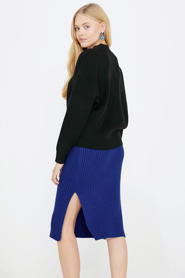 V Yaka Basic Triko Hırka - Siyah - 3