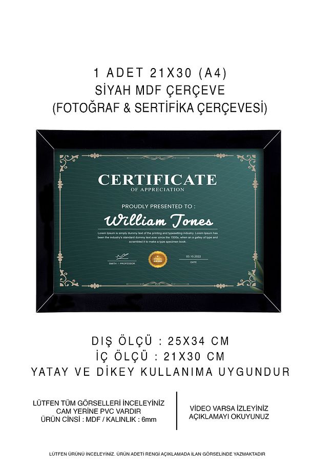 10 Adet A4 Çerçeve Siyah Pvcli 21x30 Sertifika Için Çerçeve Diploma Için Çerçeve Belge Için Çerçeve - 3