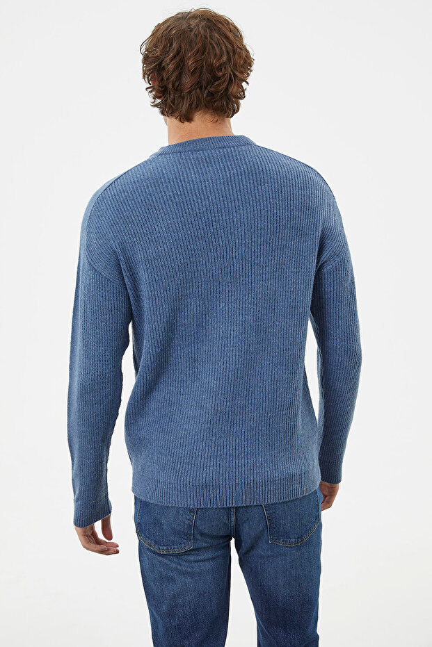 Selanik Örgü Basic Triko Kazak - Indigo - 5