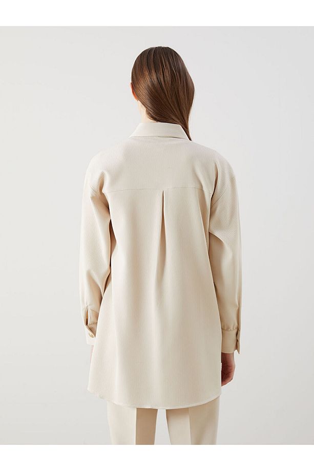LCW Modest Bej Dokulu Oversize Kadın Gömlek Tunik - 4