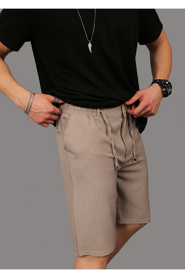 Erkek Line Pattern Likralı Jogger Beli Lastikli Arka Cep Fermuarlı Yazlık Şort - 6