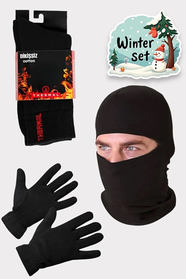Men's Thermal Fleece Socks Gloves Mask Set