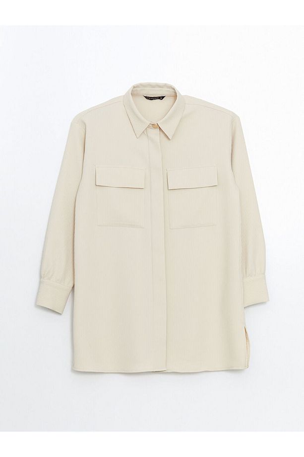LCW Modest Bej Dokulu Oversize Kadın Gömlek Tunik - 5