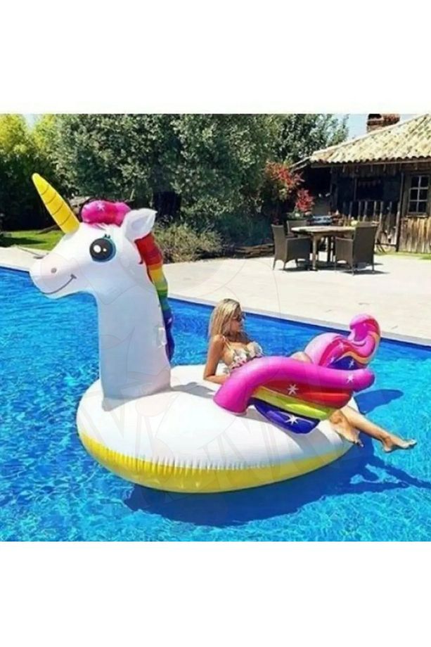 Unicorn Tek Boynuzlu Tutamaçlı MEGA Boy Ada Binici At Havuz, Deniz 201cm x 140cm x 97cm Pompa, Yama - 3