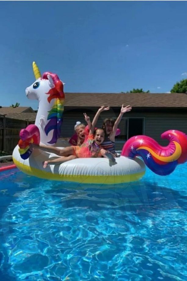 Unicorn Tek Boynuzlu Tutamaçlı MEGA Boy Ada Binici At Havuz, Deniz 201cm x 140cm x 97cm Pompa, Yama - 1