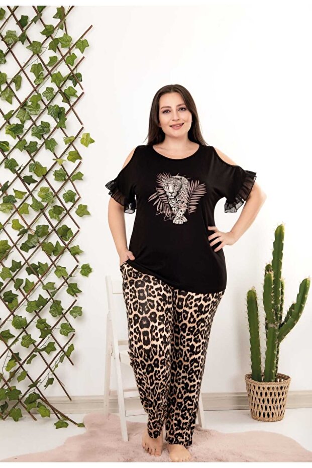 Tulle Sleeve Plus Size Pajama Set