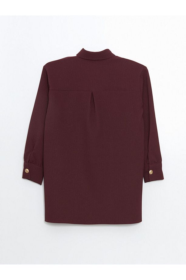 LCW Modest Bordo Dokulu Oversize Kadın Gömlek Tunik - 6