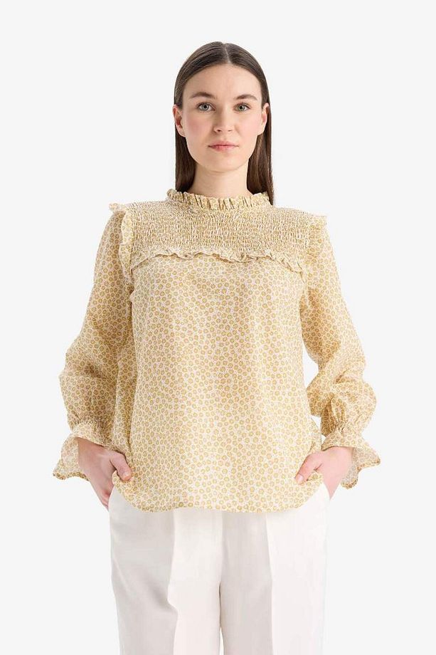 Regular Fit Desenli Fırfır Yaka Vual Uzun Kollu Tesettür Bluz Tunik E7966ax25sm - 3