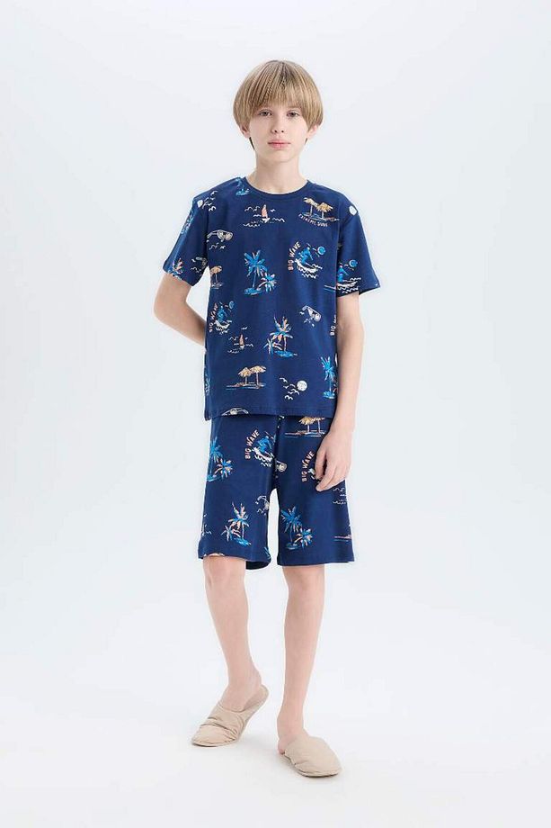 Yeni Sezon Erkek Çocuk Pijama Takımı Desenli Kısa Kollu Üst Şort - 2