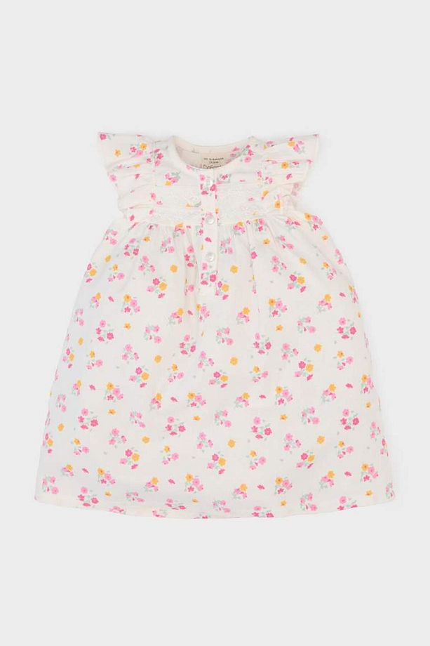 Kız Bebek Çiçekli Kısa Kollu Twill Yazlık Elbise E5811a525sm - 1