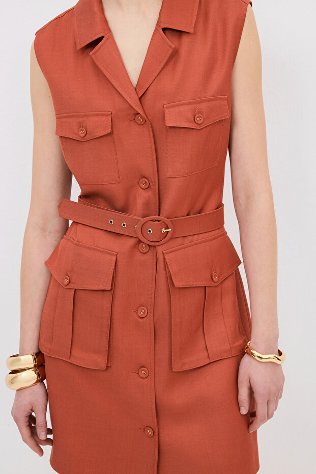 Körüklü Cepli Elbise - 4