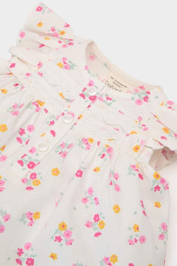 Kız Bebek Çiçekli Kısa Kollu Twill Yazlık Elbise E5811a525sm - 2