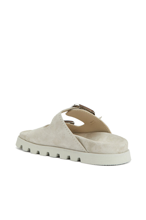 Krem Kadın Deri Terlik - 3