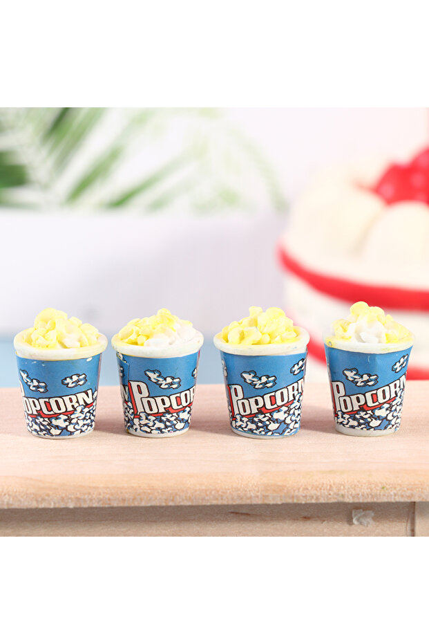Black 4PCS Miniature Dollhouse Popcorn Pretend Play Doll House Simulation Food