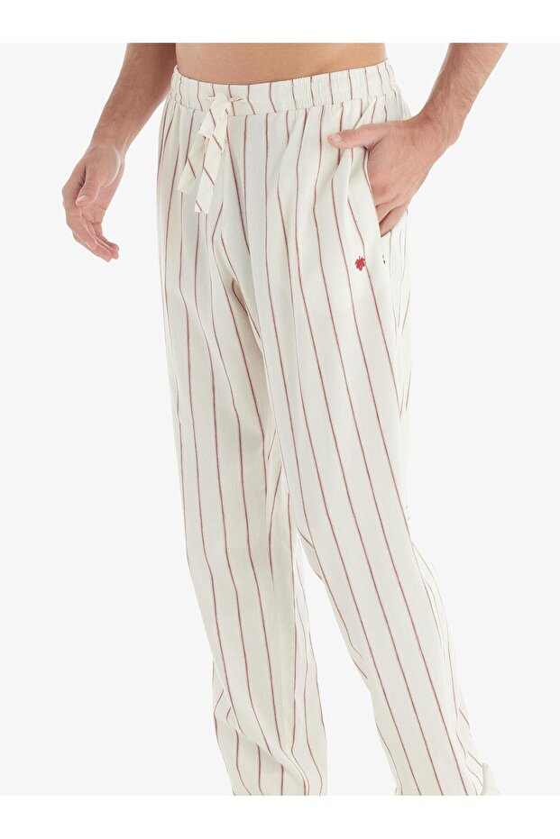 Men's Viscous Linen Claret Red Striped Cream Single Bottom C2T2N7O04