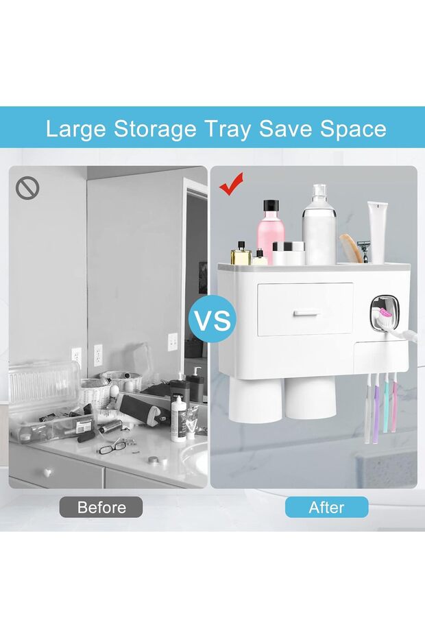 حامل فرشاة أسنان ومعجون أسنان يُثبّت على الحائط مع كوبين - 4