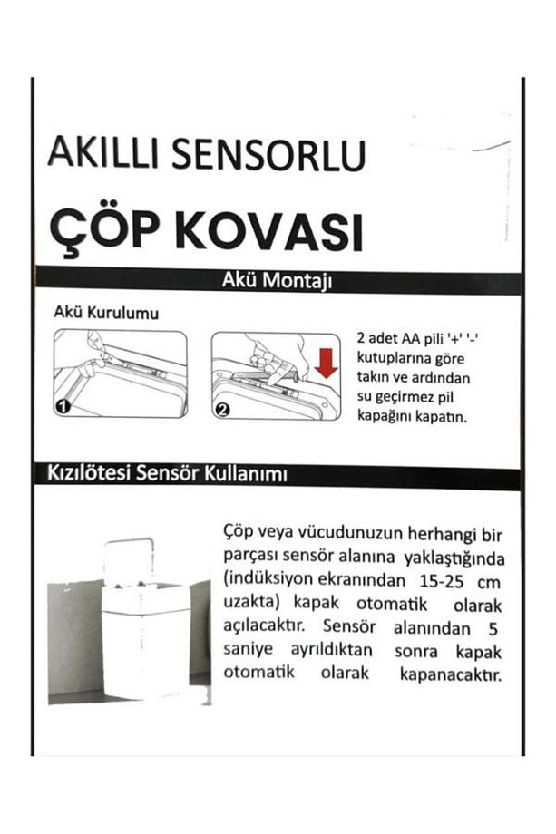 12 Lt Hareket Sensörlü Sessiz Kapatma Çok Amaçlı Çöp Kutusu 2 ADET AA (kalem) PİL ile çalışmaktadır - 5