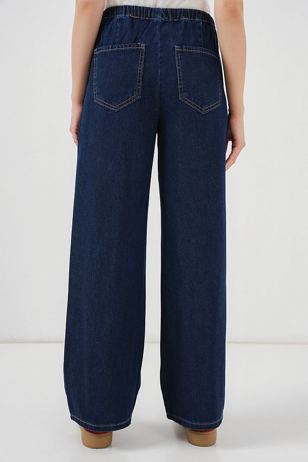 Kadın Geniş Paça Kot Pantolon 6706 - Lacivert - 6