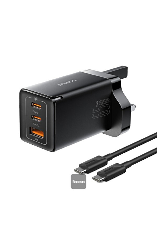 شاحن GaN5 Pro سريع بمنفذين من النوع C + USB - 65 وات - أسود - كابل شحن من النوع C - 100 وات - 1 متر