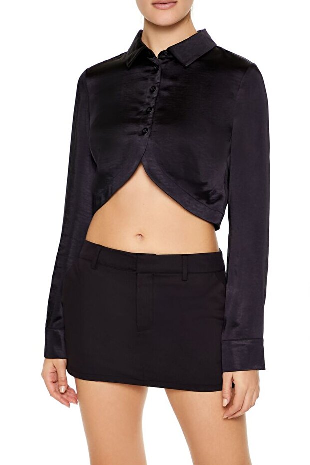 Saten Crop Gömlek - 5