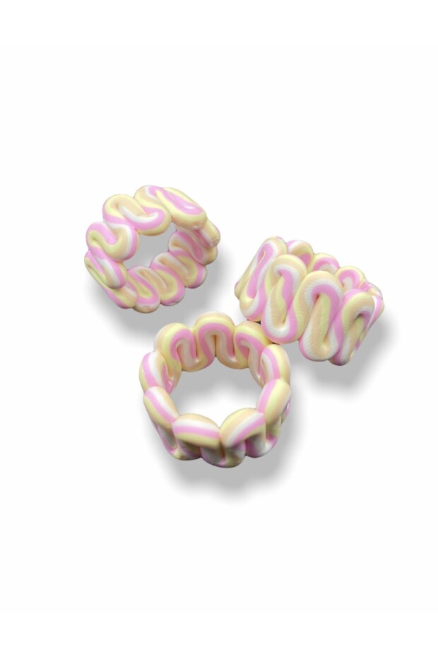 Polymer Clay Yellow - Pink - White Colorful Striped Wavy Model Handmade Ring,Chunky Clay Ring