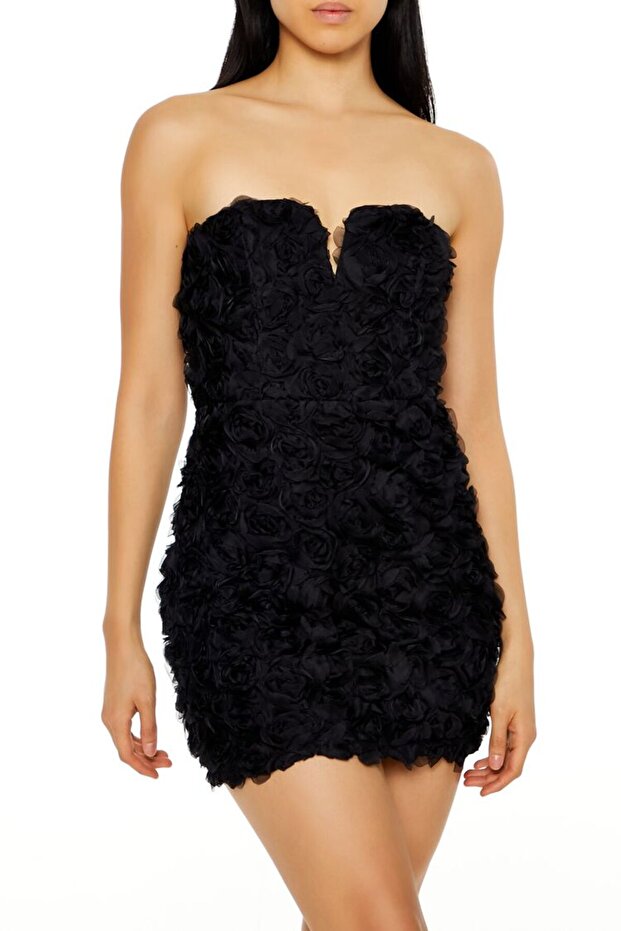 Gül Desenli Mini Elbise - 4