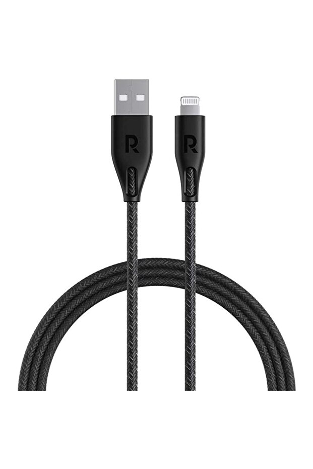 كابل نايلون USB-A - Lightning - 2 متر - أسود - RP-CB1027