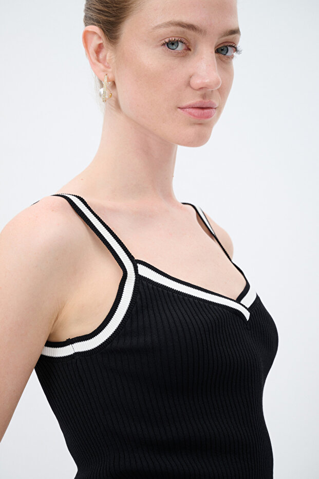 Kontrast İp Askılı Triko Bluz - 5