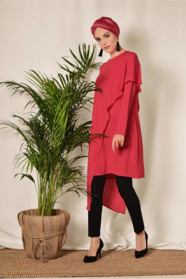 TAŞ DETAYLI VOLANLI ASİMETRİK TUNİK 4990 - 3