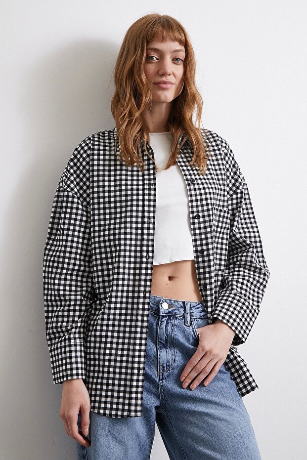 Pamuklu Ekose Gömlek Siyah - 3