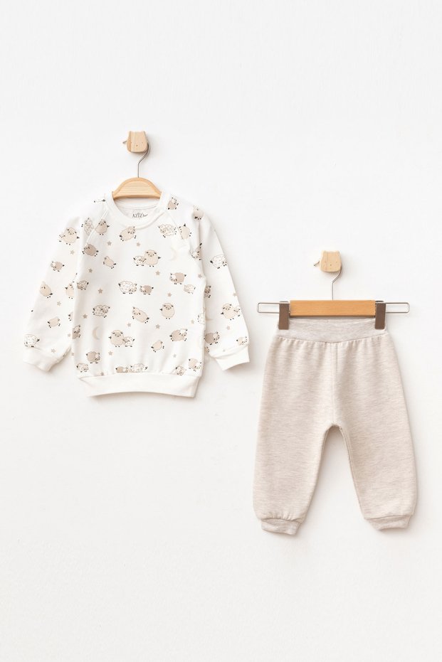 Baby Boy Lamb Patterned Sweatshirt Pants 2-Piece Bottom Top Baby Set 3 Months - 18 Months