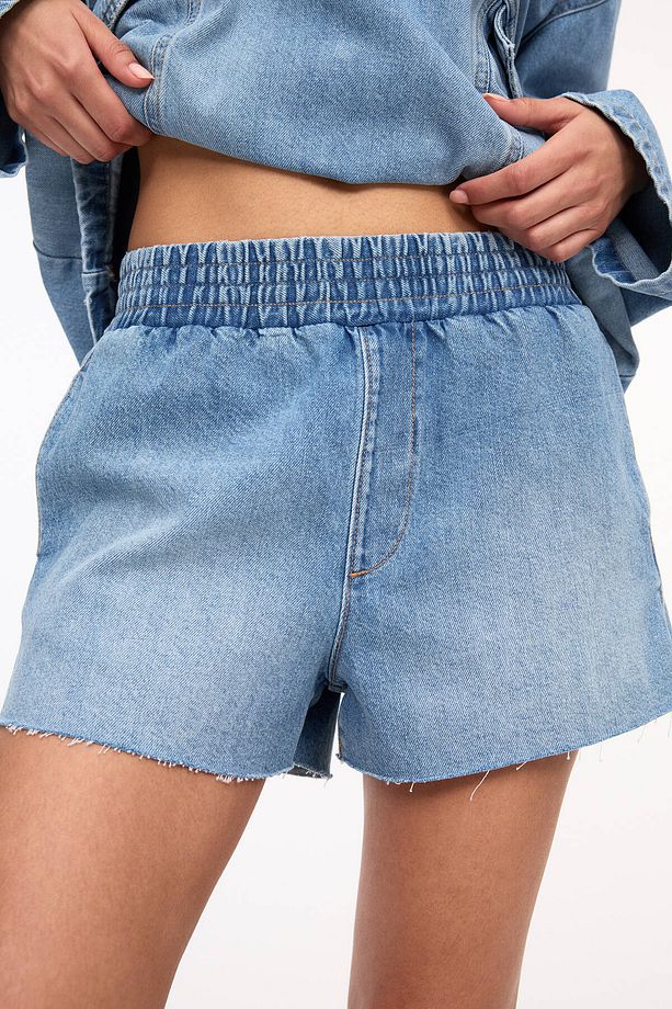 Elastik belli denim şort - 4