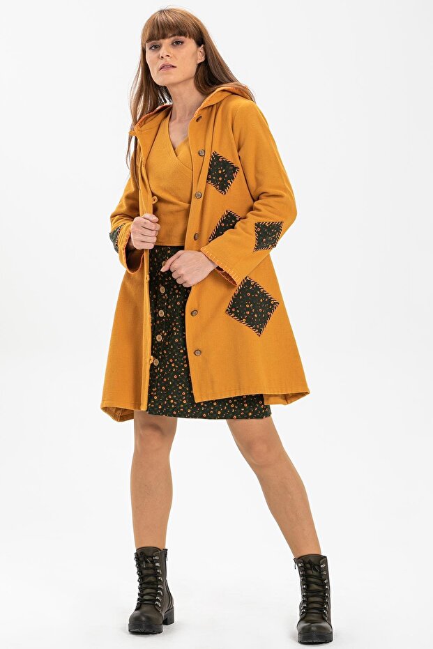 Long Sleeve Hooded Action Flannel Autumn and Winter Coat Mustard Hrd