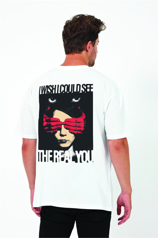 Lenithra Real You Back Printed Unisex Oversize White T-Shirt