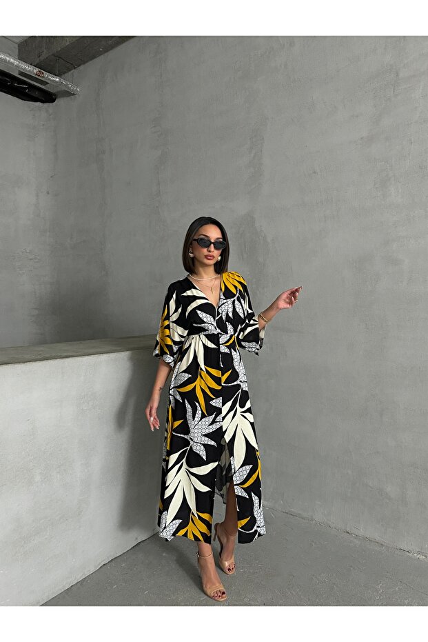 Women's Double Breasted Neck Slit Long Summer Dress